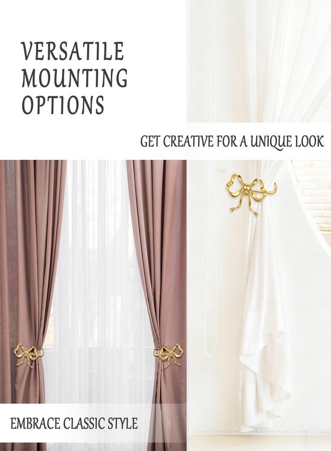 Otoolling 2 Pack Metal Bow Curtain Holdbacks Gold Wall Mounted Curtain Hold Backs Curtains Modern Tiebacks Decorative Window Drapery Tiebacks with Bow Finials for Living Room Bedroom Office Home - Image 4